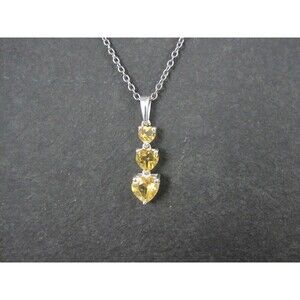 Citrine Heart Pendant Sterling Silver Estate Jewelry